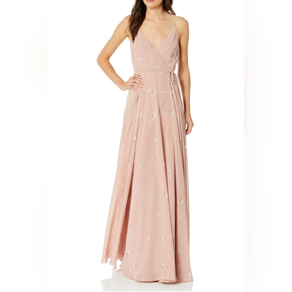 Jenny Yoo Womens James V Neck Spaghetti Strap Wrap Ditsy Floral Printed Gown